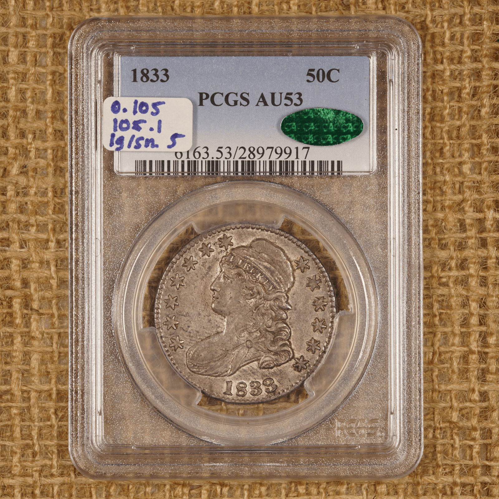 1833 Capped Bust Half Dollar O.105, Large over Small S