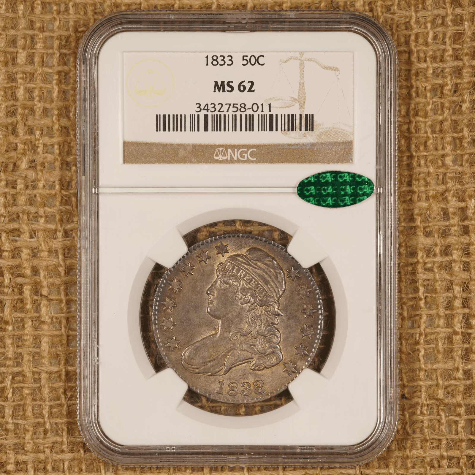1833 Capped Bust Half Dollar O.105, Large over Small S