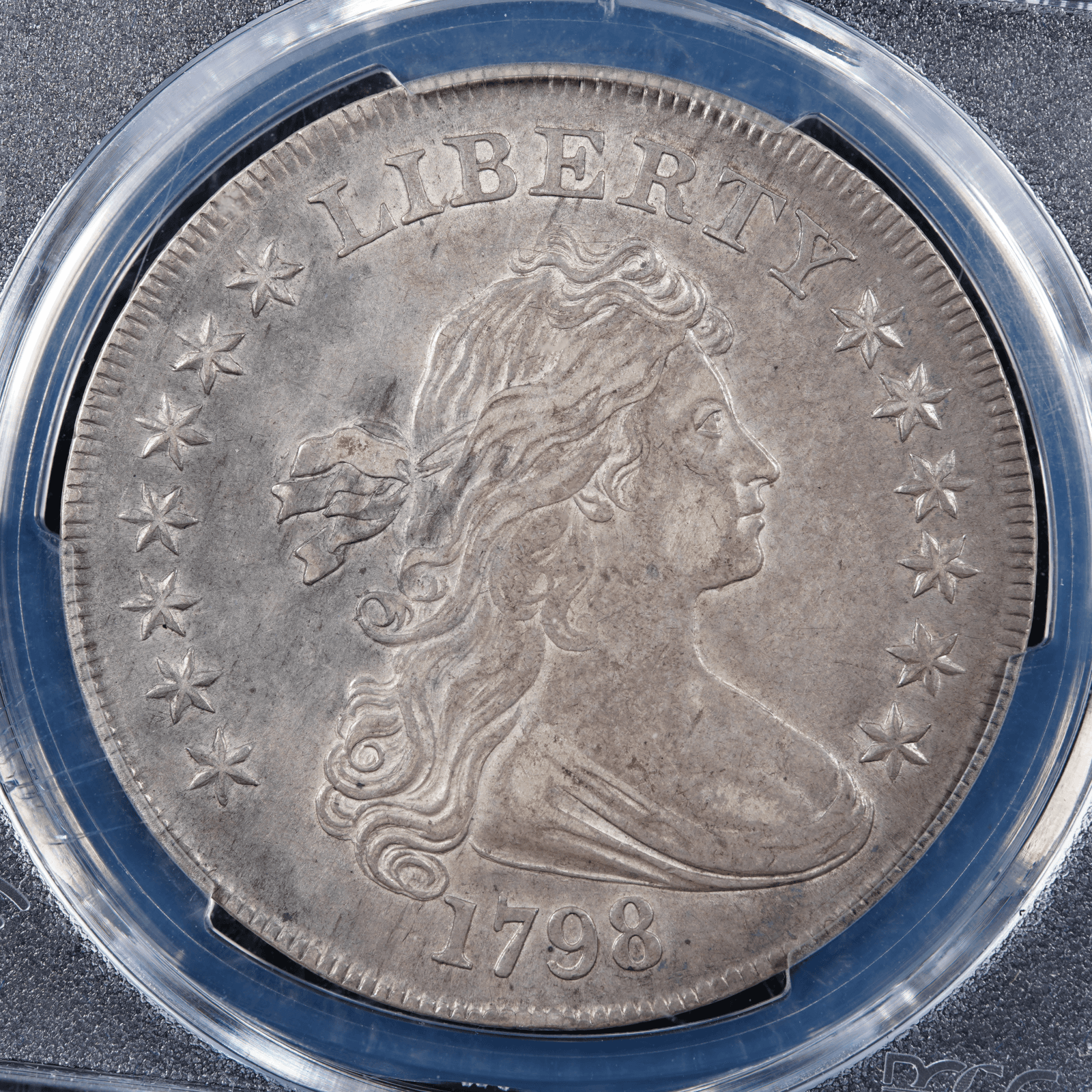 1798 Draped Bust Dollar Pointed 9, 4 Vertical Lines BB-123